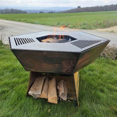 Feuerschale mit Grillring Hexa 1 Tief Edelrost